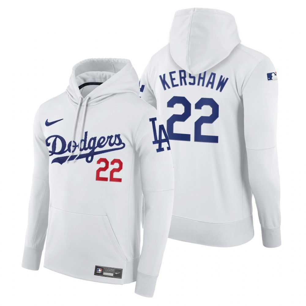 Men Los Angeles Dodgers 22 Kershaw white home hoodie 2021 MLB Nike Jerseys